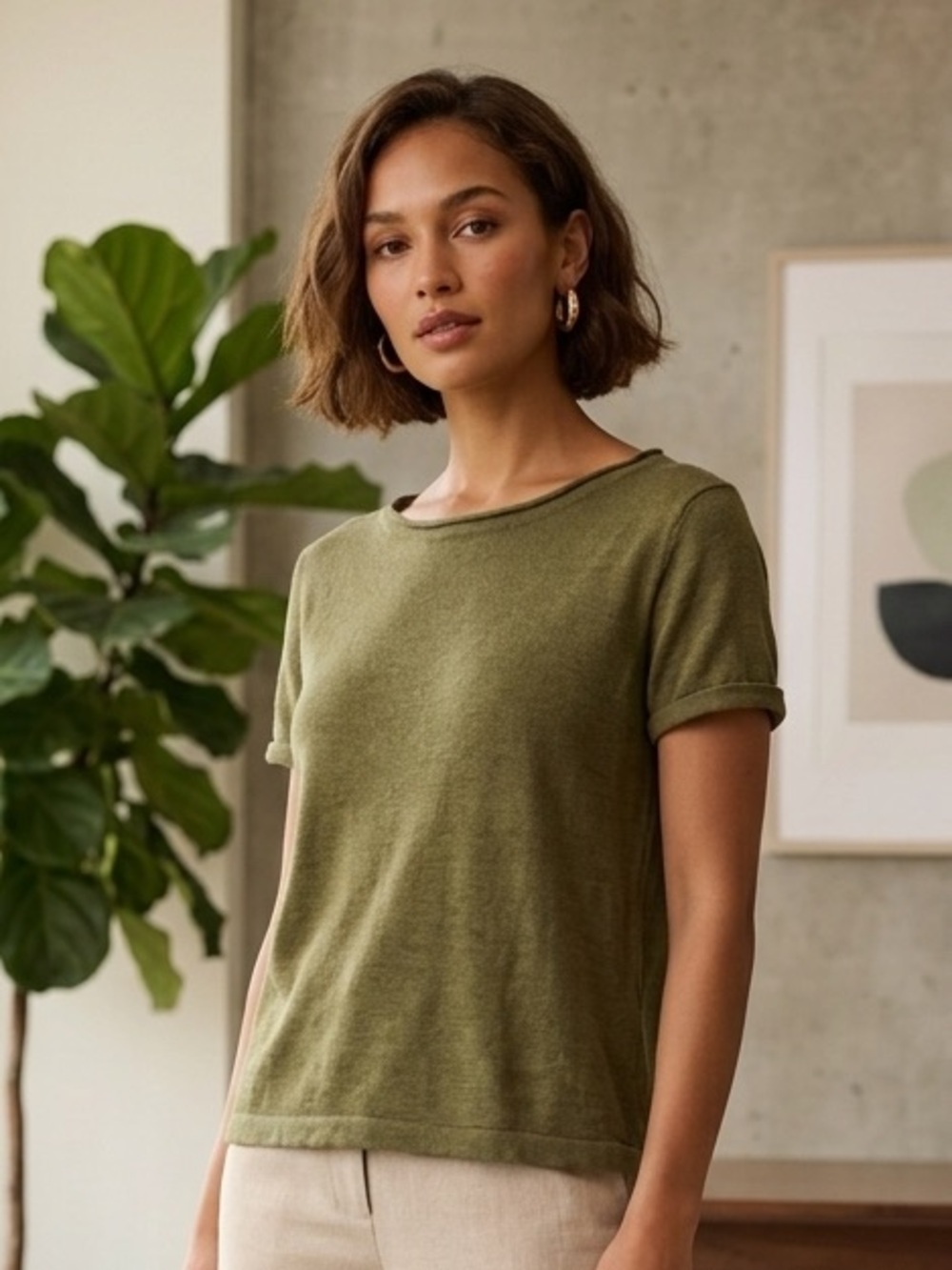 JENNI KAYNE Linen Cropped Tee (128)